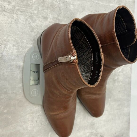 Aquatalia Block Heel Almond Toe Brown Leather Zip Ankle Boots Womens Size 8.5M - Picture 11 of 11